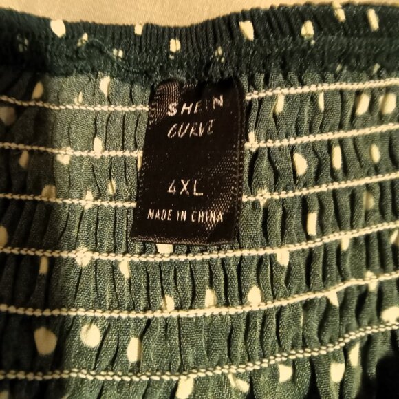 Shein Curve 4XL Maxi Skirt & Ruffle Strap Crop Top Set - Green / White Polka Dot - Picture 6 of 11